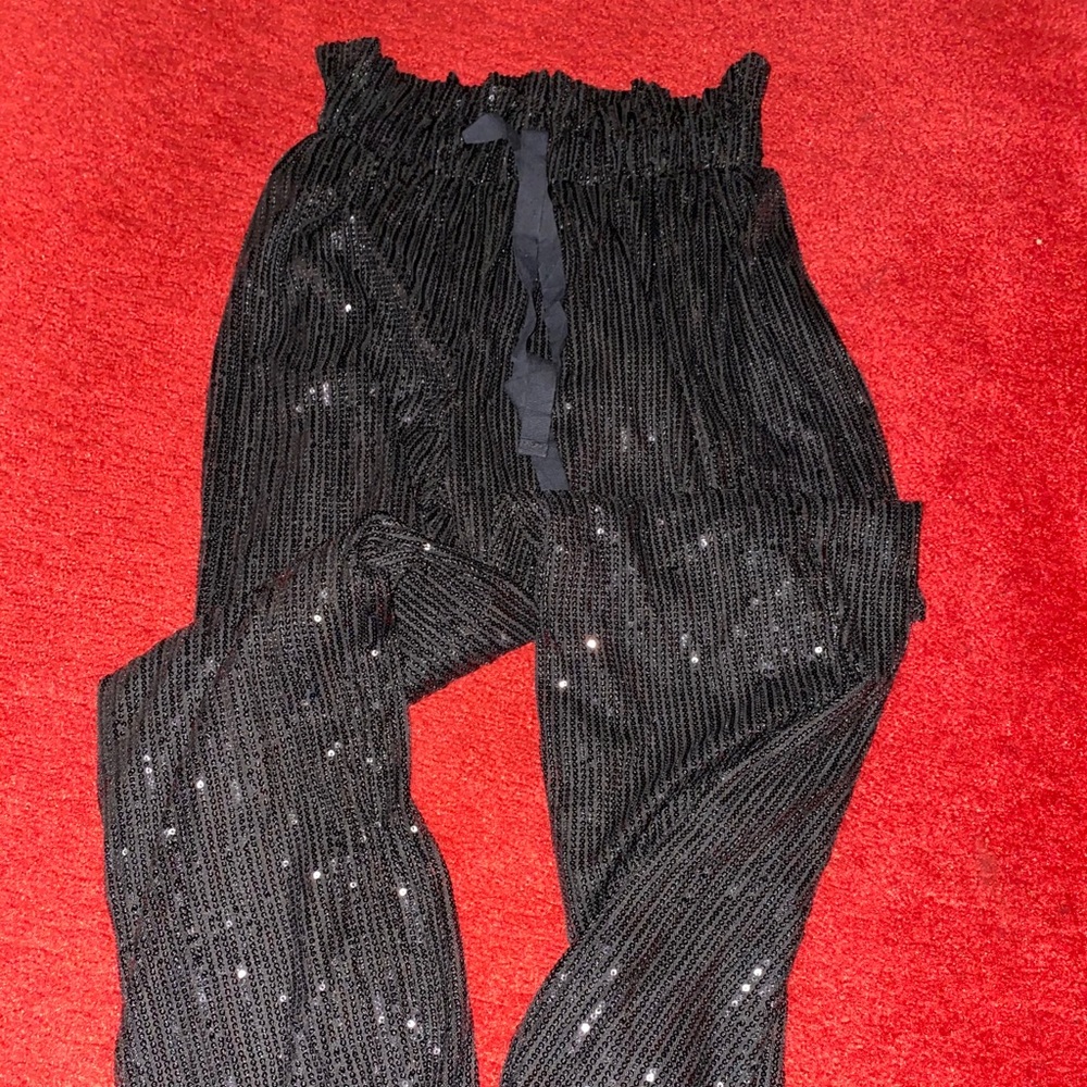 Sequined Drawstring / Elastic Ankled Pants - image 1